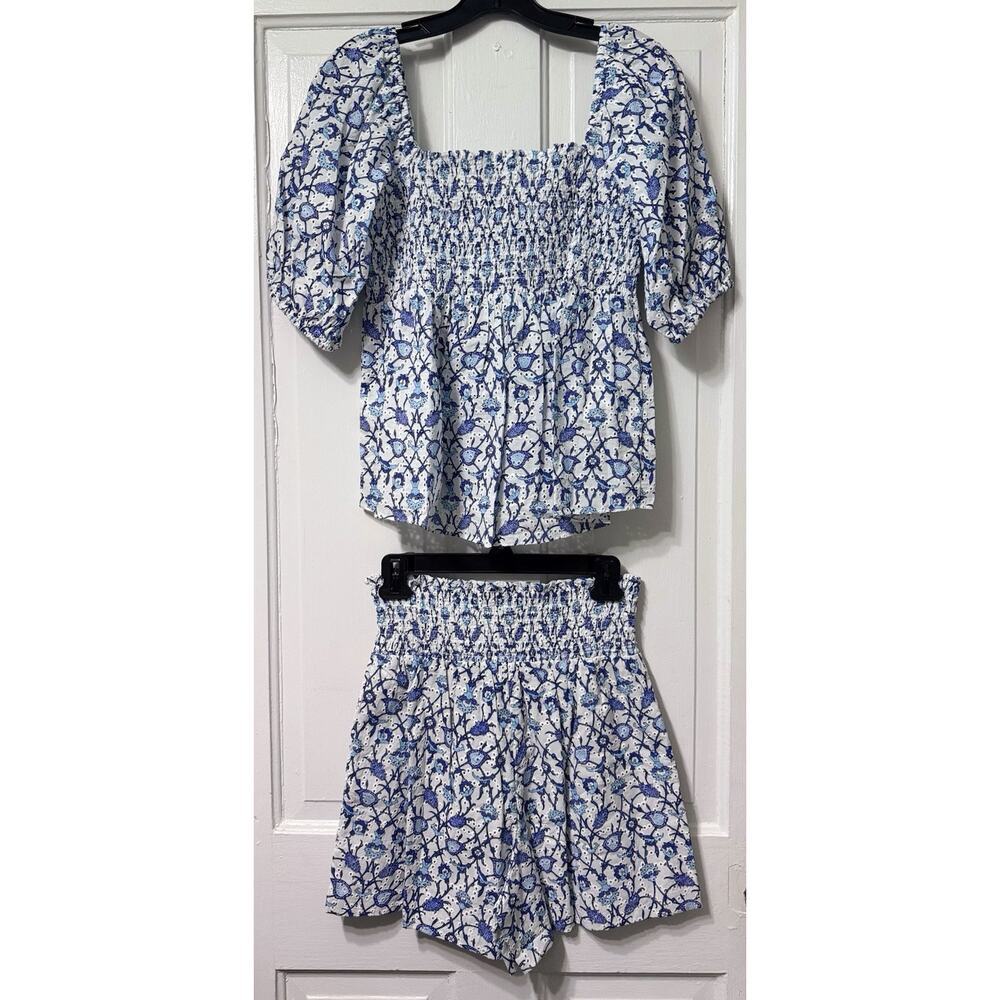 NWT Sachin Babi Blue Floral Eyelet “Millie Vine” Top & Shorts Set Size S - Picture 7 of 13